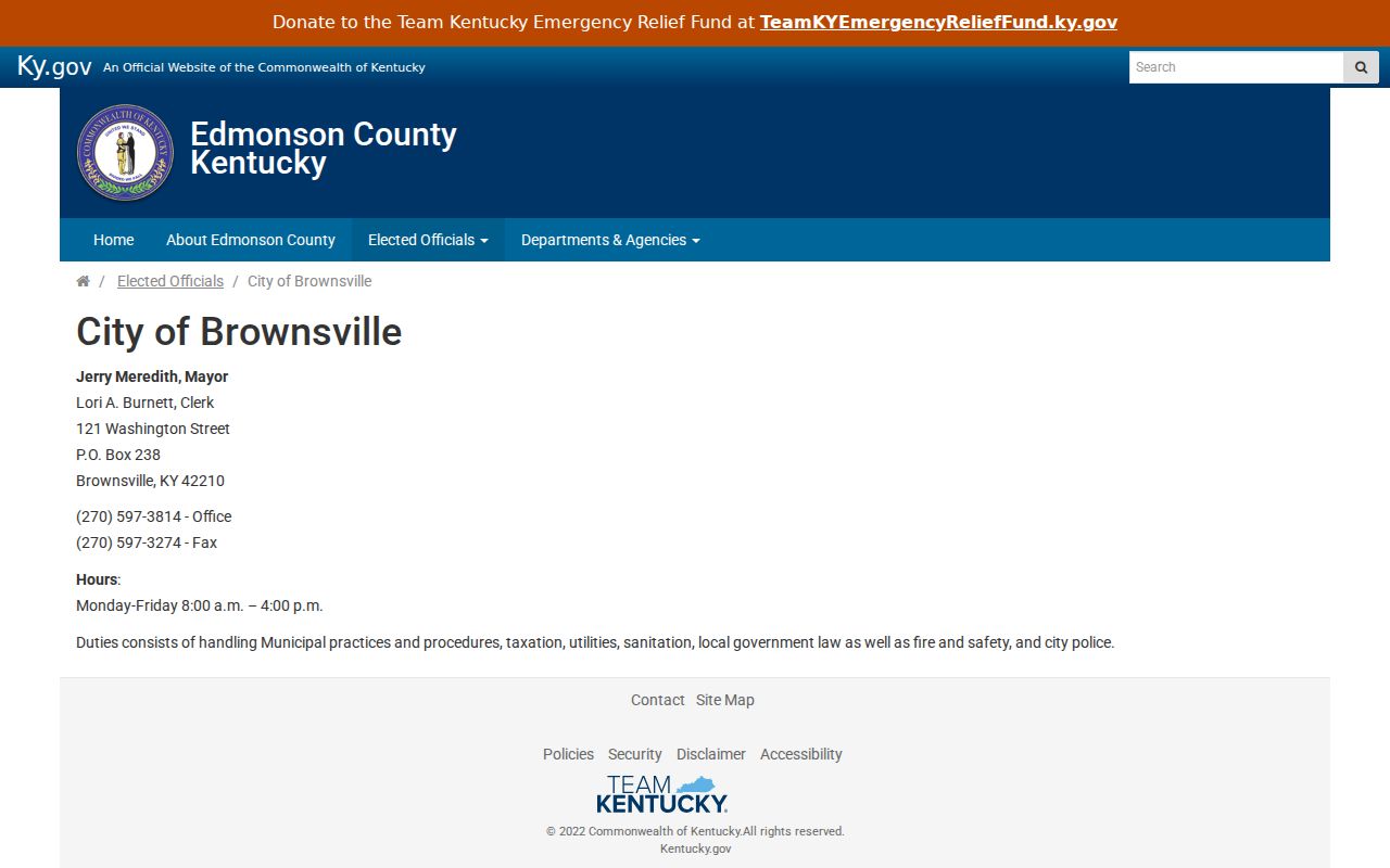 Official Brownsville City Hall contact page for police record requests
