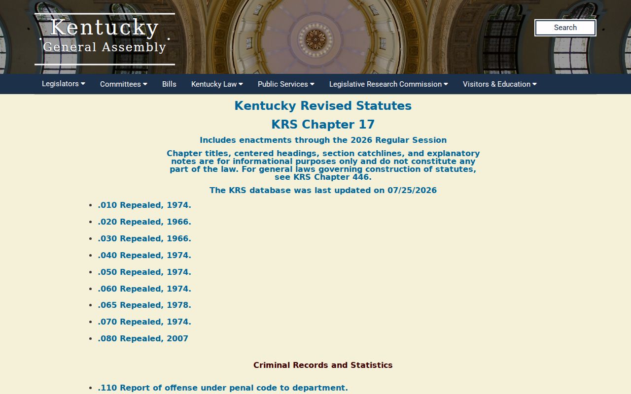 Kentucky KRS Chapter 17 rules for an Edmonson County sex offender lookup