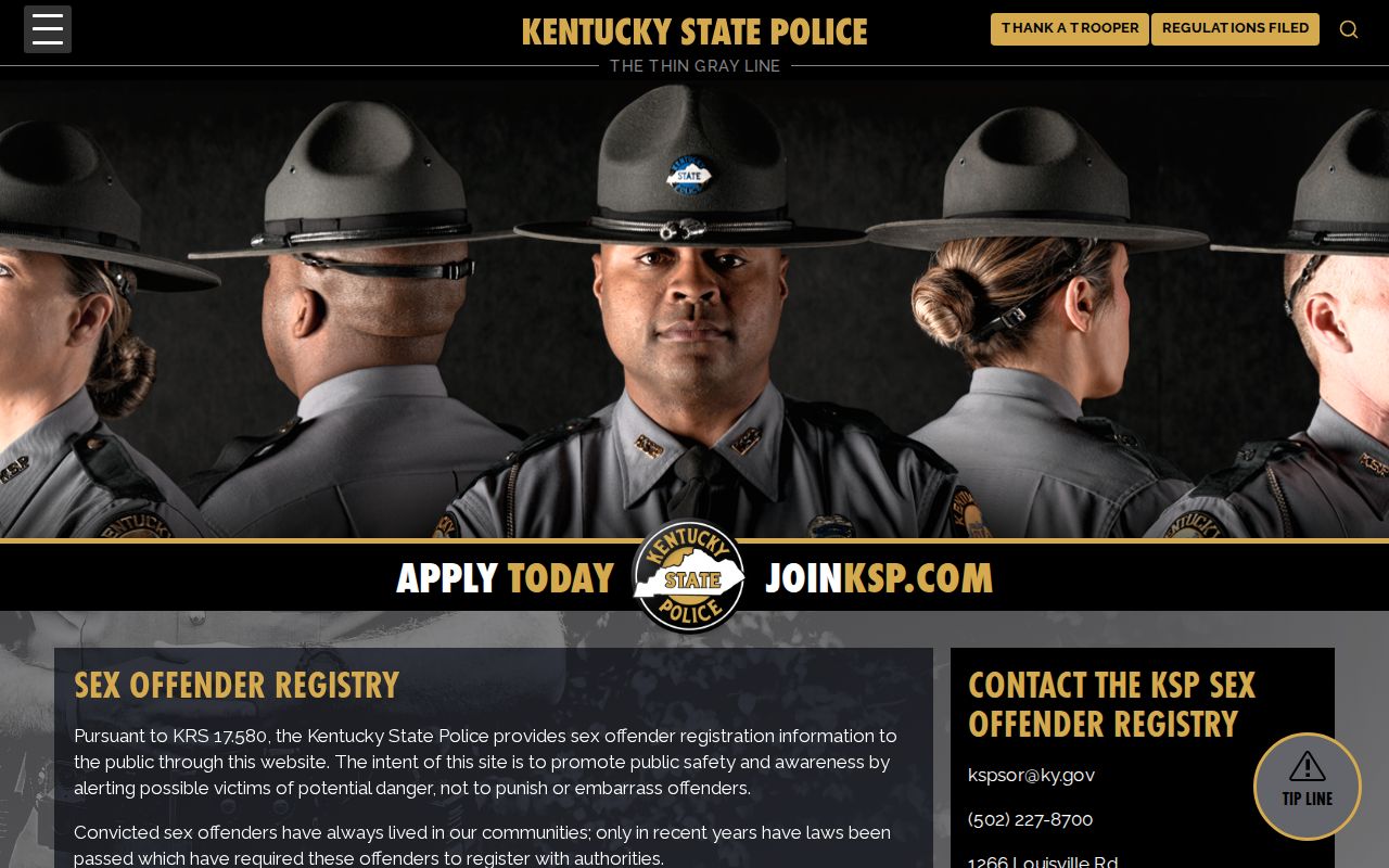 Edmonson County sex offender lookup on the Kentucky State Police registry program page
