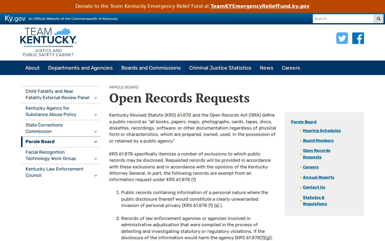 Kentucky public records limits relevant to Edmonson County sex offender registry information