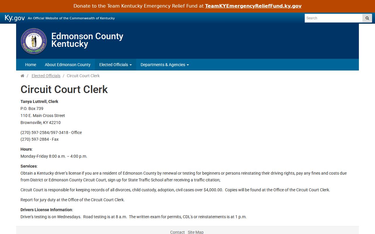 Edmonson Circuit Court Clerk information for criminal case files