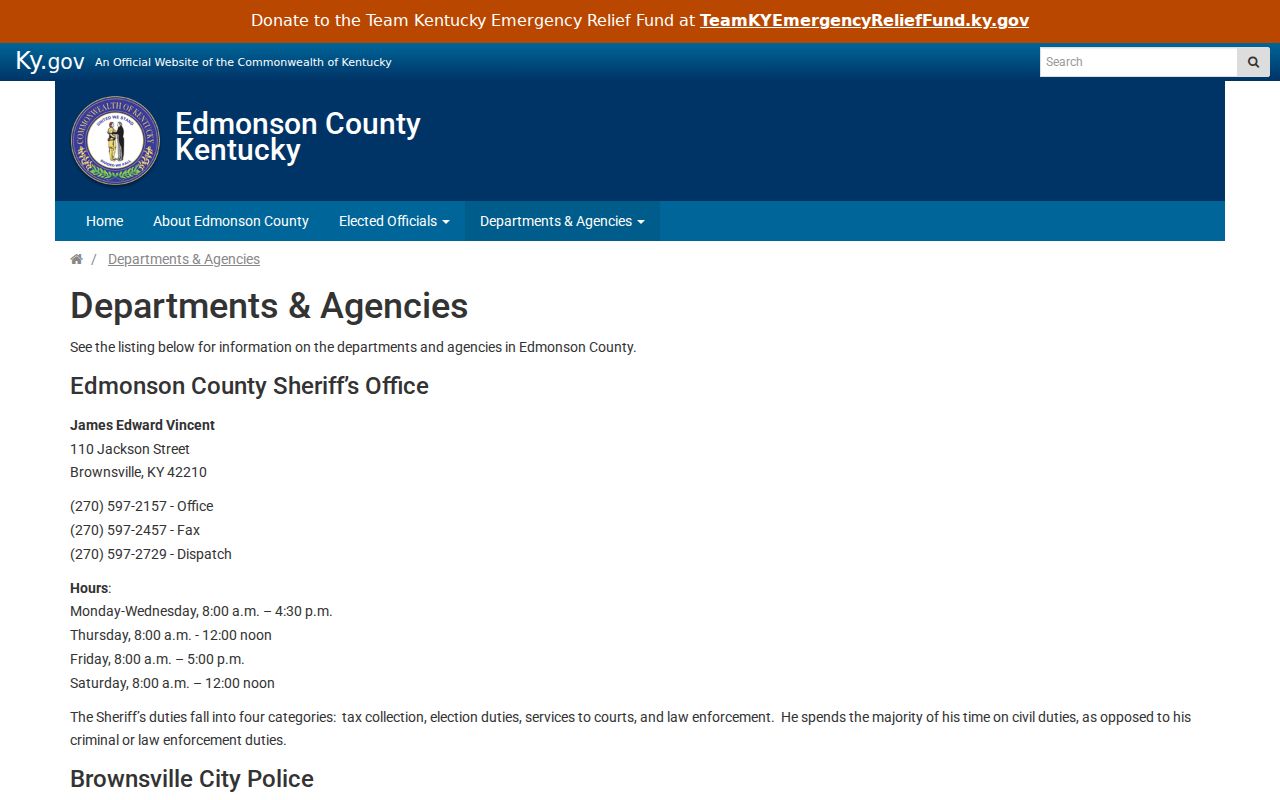 Edmonson County agency directory for sheriff criminal record requests