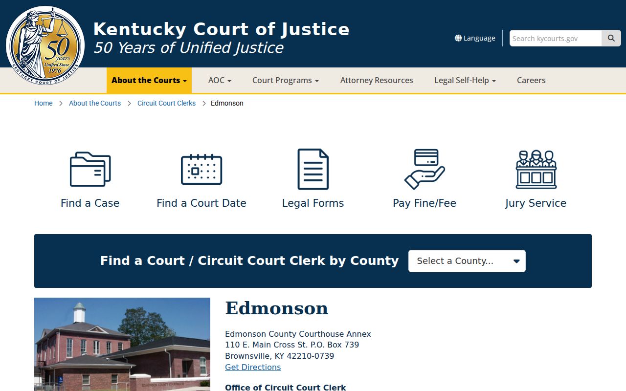 Kentucky Court of Justice Edmonson County court and clerk information